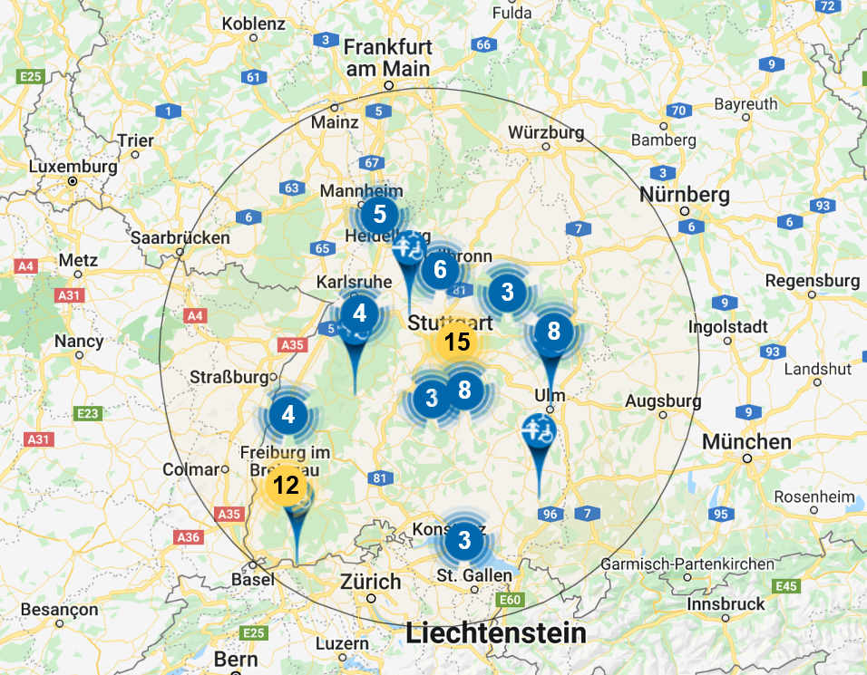 Locations of »Changing Places« in Baden-Wuerttemberg