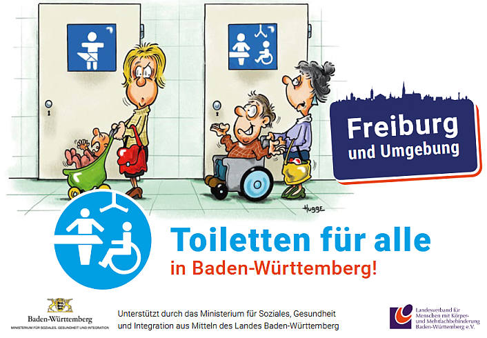 Die meisten „Toiletten für alle“ gibt es in Freiburg und Umgebung. Rechtzeitig zum Welttoilettentag 2021 wurde die Werbepostkarte mit den Standorten der Öffentlichkeit vorgestellt.